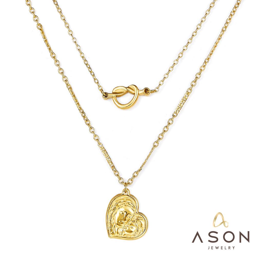 ASON Multi-Layer Pandents Necklace Gold Color Stainless Steel Mom And Son Hollow Out Heart Shape Necklace For Women Patty asonjewelry
